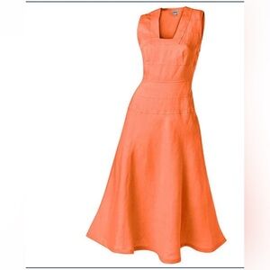 J. PETERMAN Linen Midi Dress Orange Sleeveless Retro Women's Sz XS